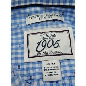 Jos A Bank 1905 Mens Slim Fit Stretch Non Iron Blue Gingham Dress Shirt